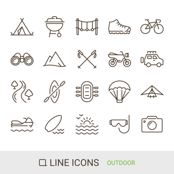 ikona produktu, na zewnątrz, ikona linii - hang glider stock illustrations