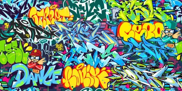Vector illustration of Colorful Seamless Abstract Hip Hop Street Art Graffiti Style Urban Calligraphy Vector Illustration Background Art Template