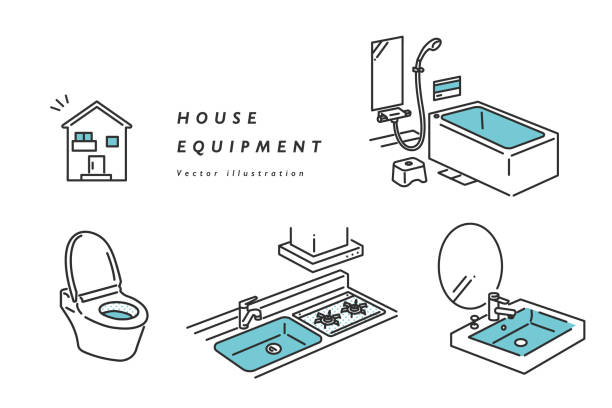 ilustrações, clipart, desenhos animados e ícones de instalações de água de habitação - bathroom sink illustrations