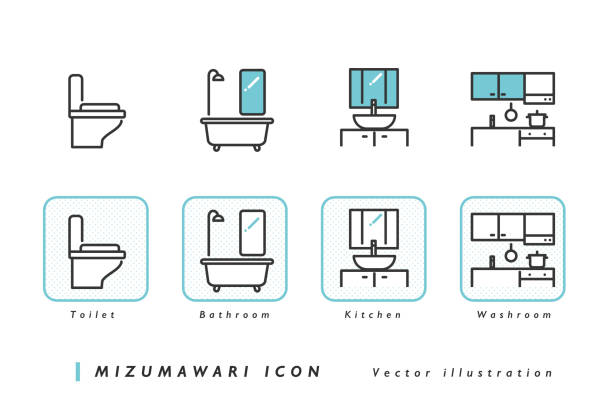 ilustrações, clipart, desenhos animados e ícones de instalações de água de habitação - bathroom sink illustrations