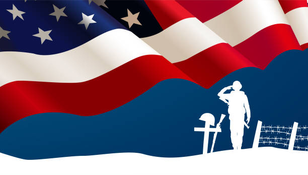 istock Veterans Day celebration illustration. US flag on HD background banner. Remember and honour 1351229892