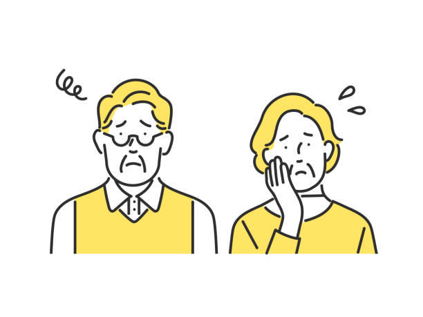 ilustrações, clipart, desenhos animados e ícones de casal de idosos em apuros - casal de meia idade