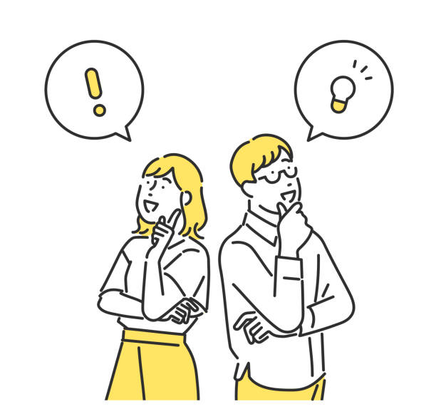 stockillustraties, clipart, cartoons en iconen met the couple who came up with the solution - woman thinking