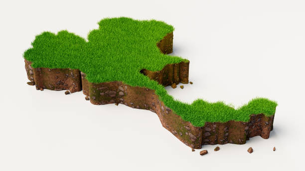 Turkiye map made of green grass on white background. Horizontal composition with clipping path. Sustainability and green energy, zero waste concept.