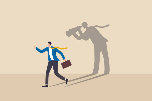 Internet stalker, espionage, online advertising tracking and follow users, spyware, safety, security and privacy issue concept, businessman walking with shadow using spyglass binocular stalking him. Internet stalker, espionage, online advertising tracking and follow users, spyware, safety, security and privacy issue concept, businessman walking with shadow using spyglass binocular stalking him. agent nasty stock illustrations