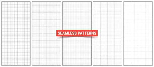 Vector illustration of Graph paper seamless patterns. Background with regular grid for technical drawing.