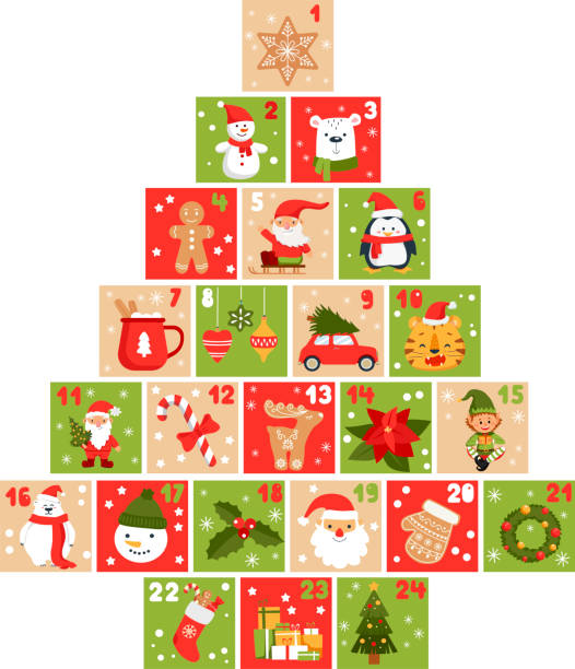 bildbanksillustrationer, clip art samt tecknat material och ikoner med december advent calendar - första advent