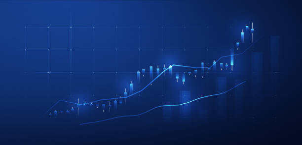 デジタル利益のグローバル株式市場と投資経済金融バンキングデータグラフまたは統計図を使用した技術背景の成長価格取引マネー外国為替のビジネスファイナンスチャート。 - financial occupation graph chart blue ストックフォトと画像