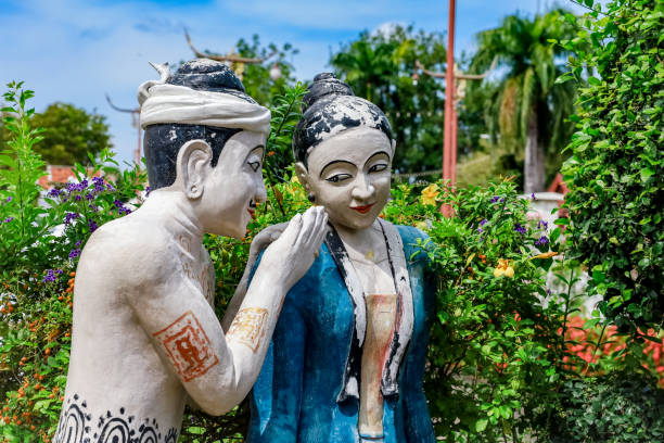 Wat Phumin, Nan, Thailand - October 2021 : Famous Buddha temple in Nan town is Wat Phumin. Wat Phumin is famous wall paining inside temple of the “whispering” two lovers mural.