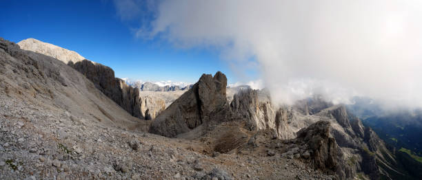 istock Sunny day on dolomites,  hiking in summer through altopiano della rosetta,  panoramic 1351236372
