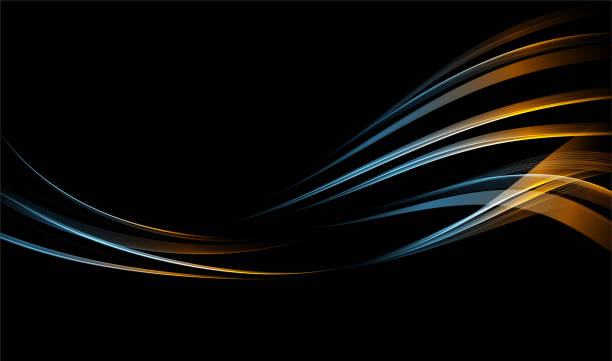 抽象的な波。グリーティングカードと不等しいバウチャーのための暗い背景に光沢のある青い移動線のデザイン要素。 - photographic effects smoke technology abstract点のイラスト素材��／クリップアート素材／マンガ素材／アイコン素材