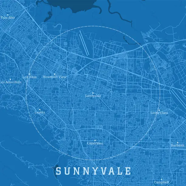 Vector illustration of Sunnyvale CA City Vector Road Map Blue Text