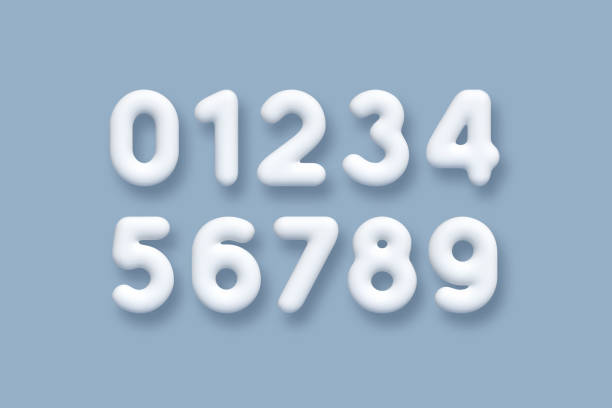 illustrazioni stock, clip art, cartoni animati e icone di tendenza di set vettoriale di numeri 3d bianchi. - number