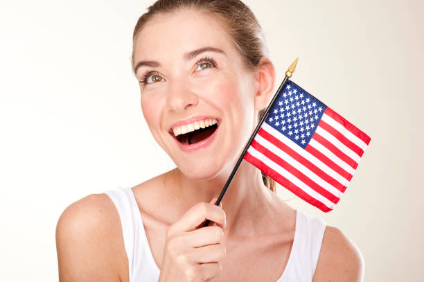 istock Smiling Woman With American flag 135124400