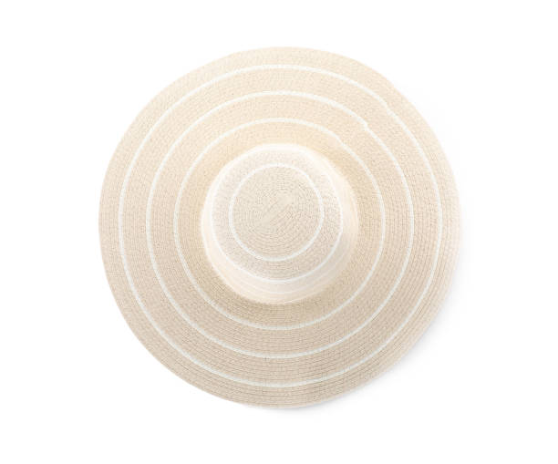 흰색, 상단 보기에 고립 된 세련된 모자. 비치 액세서리 - top hat 뉴스 사진 이미지