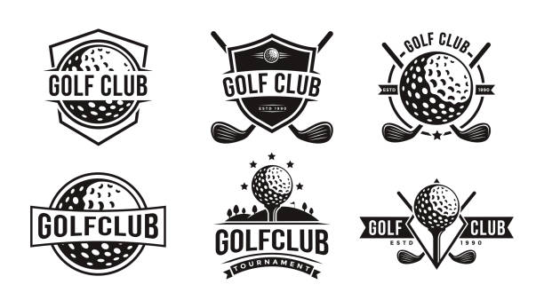 ilustraciones, imágenes clip art, dibujos animados e iconos de stock de conjunto de insignia vintage emblema club de golf, icono vectorial de torneo de golf sobre fondo blanco - golf