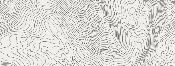 The stylized height of the topographic map contour in lines Illustration. The black on white contours vector topography stylized height of the lines. The concept of a conditional geography scheme and the terrain path. Wide size. Map on land vector terrain Illustration. relief map stock illustrations