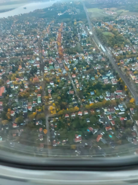 istock View from the airplane window on landing 1351254207