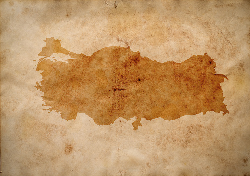 photo of map of Turkey on old grunge brown paper