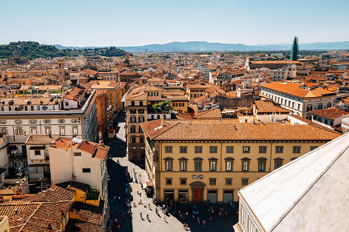 Panoramic view of Piazza del Duomo and Firenze old town in Florence, Italy