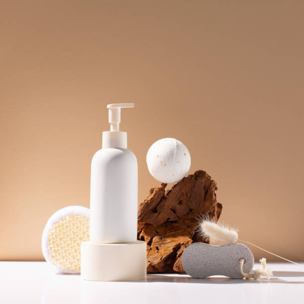 istock Eco-friendly bathroom accessories on natural beige paper background, copy space. 1351260981