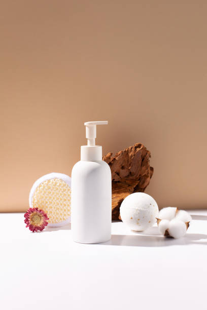 istock Eco-friendly bathroom accessories on natural beige paper background, copy space. 1351260982