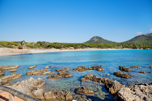 Cala Agulla beach in Cala Ratjada on Majorca island, Spain Mediterranean Sea, Balearic Islands.