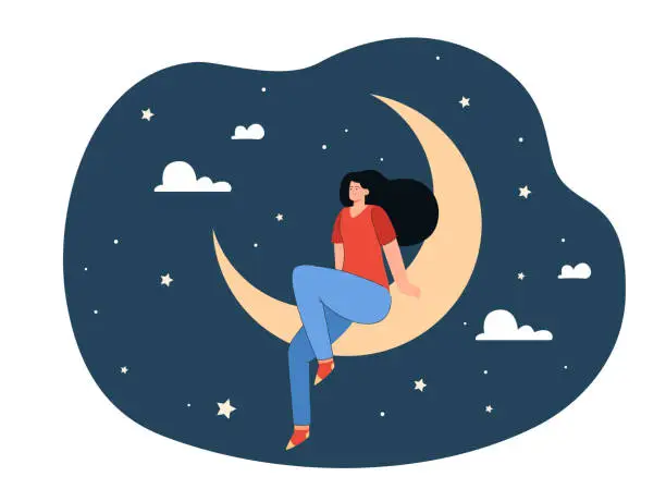 Vector illustration of Woman relaxing with calm dreams at night