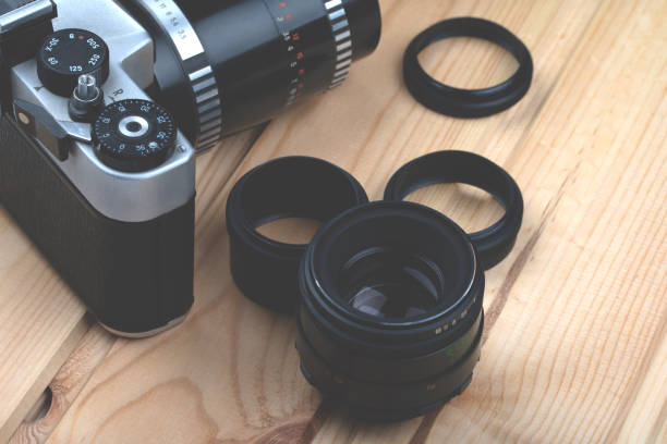 istock Vintage photo camera with the macro rings. 1351265903