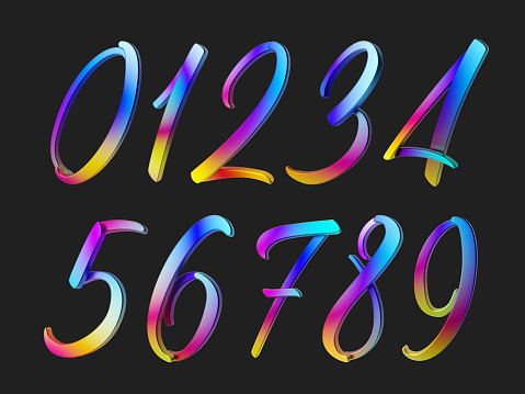 3d render of colorful calligraphic font set.