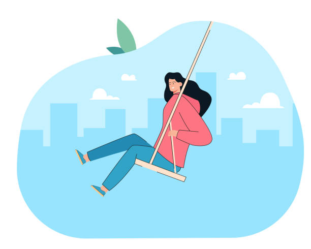 istock Happy woman sitting on swing, swinging with fun on playground 1351266578