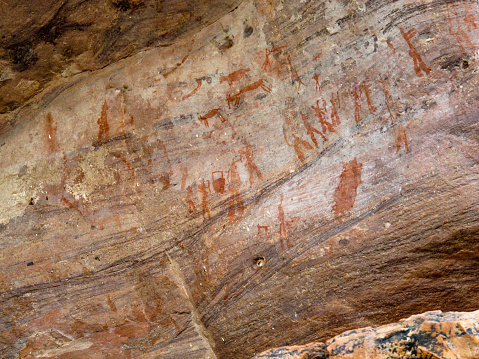 Khoi-San rock art on the wall of a rock overhang. West Coast of South Africa.