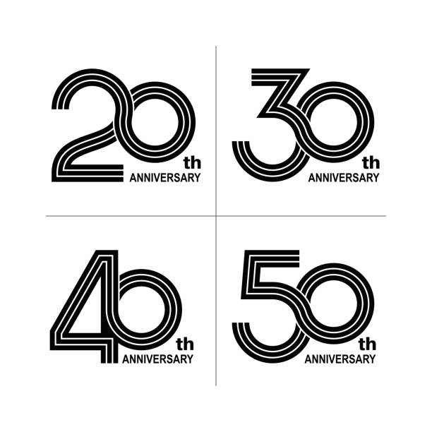 Anniversary Logotype Design Anniversary Monochrome Logos, 20th anniversary, 30th anniversary, 40th anniversary, 50th anniversary number 50 stock illustrations