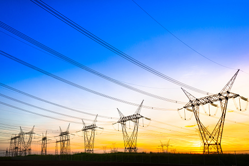 Electric power lines coming out from a substation at Foz do Iguazu, Parana State, Brazil