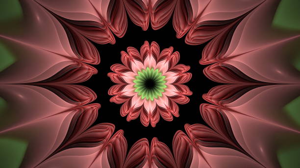 istock Beautiful abstract 3d colored flower, glowing flower petals on a black background. 3d render 1351273337
