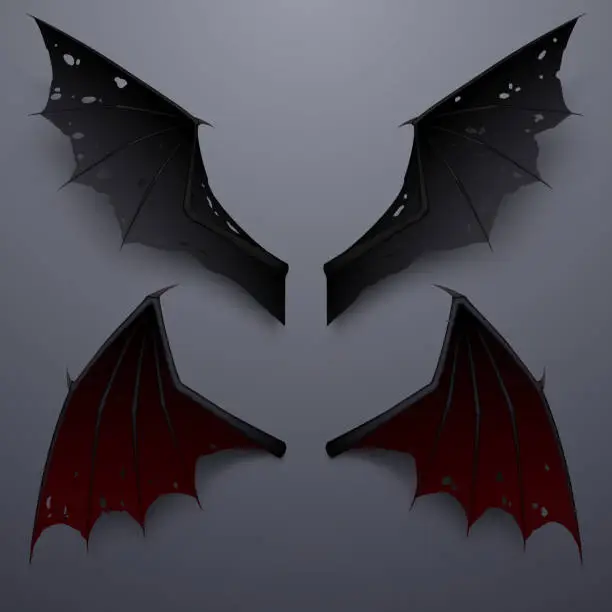 Vector illustration of Devil wings with shadow on gray background