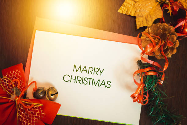 istock Christmas card with blurred background written Merry Christmas on white background. Space for text. 1351281543