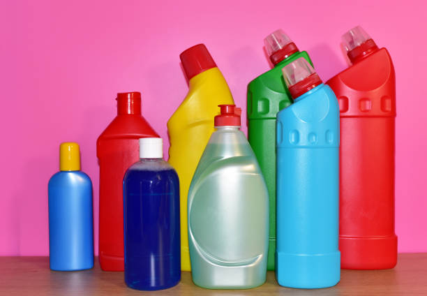istock Detergent bottles, sponge for washing and detergent spray cleaner. 1351281806