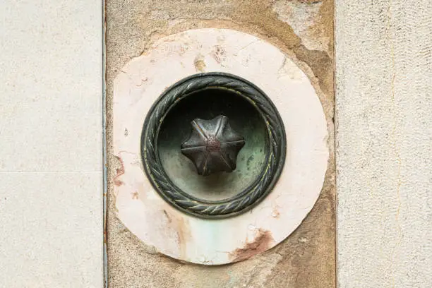Photo of Closeup of an old doorbell on a wall
