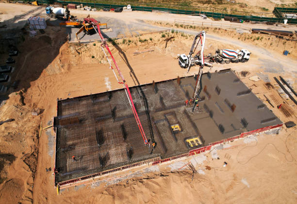 istock Preparing Formwork for First Floor Slab at construction. Formworks and pouring concrete. 1351290004
