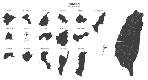 Vector illustration of vector design element - map of Taiwan