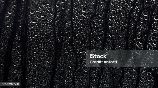 istock Rain drops on a black background. The background can be remove using a blending mode like screen. 1351292660