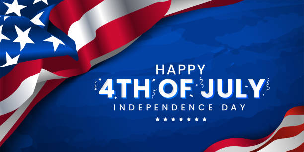istock Celebrating 4th of July independence day modern contemporary design with confetti on navy blue watercolor and USA, united states waving flag background. 1351300812