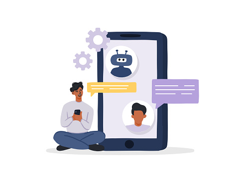 Chatbot Support Related Cartoon Style Vector Illustration