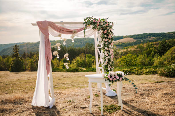 istock Beautiful round wedding arch detail. 1351305110