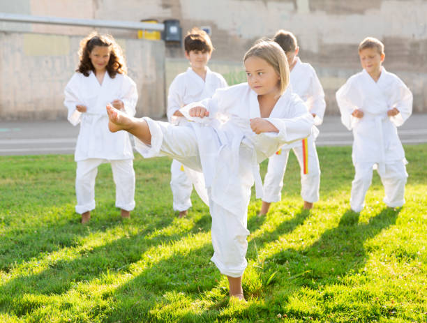 istock Girl in kimono posing during outdoor training 1351306691