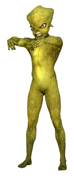 istock 3D illustration green alien on white 1351306930