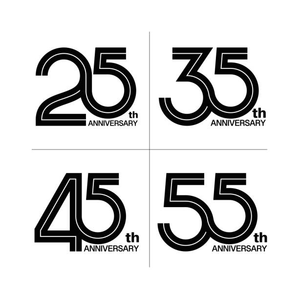 Anniversary Logotype Design Anniversary Monochrome Logos, 25th anniversary, 35th anniversary, 45th anniversary, 55th anniversary number 25 stock illustrations