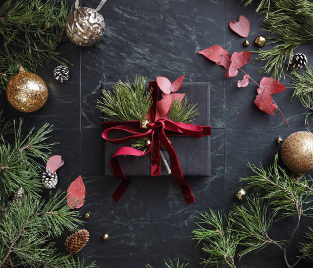 High angle view of Christmas present
