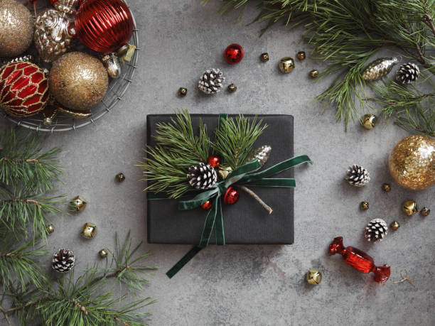 istock High angle view of Christmas present 1351308241